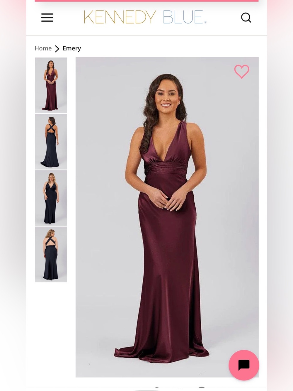 Emery Satin V-Neck Maxi Dress in Burgundy by Kennedy Blue